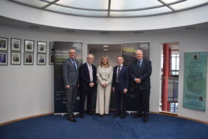 Pictured at the DBEC Political Advisory Group meeting (left to right): Thomas McEvoy (Louth County Council), Dr Diarmaid O’Callaghan (DkIT), DBEC Co-Chair Cllr Sharon Tolan (centre), Dr Ryan Feeney (QUB Belfast), and David Conway (Louth County Council).