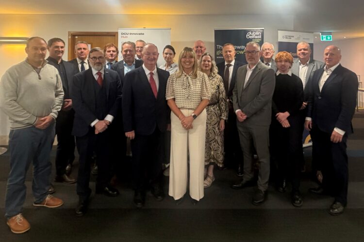 Group photograph of DBEC Political Advisory Group members with representatives from the Central Statistics Office (CSO) and the Cross Border Political Advisory Group at DCU Innovate, Dublin, following a joint meeting on 24 September 2026.